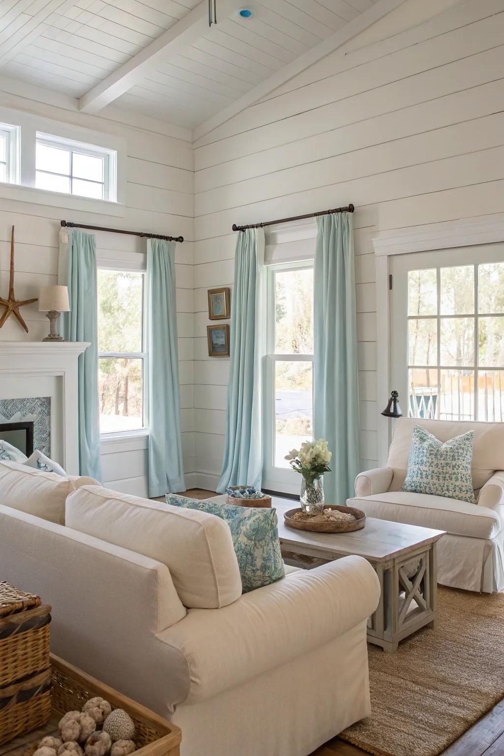 Neutral shades create a serene backdrop for a calming and welcoming coastal farmhouse vibe.