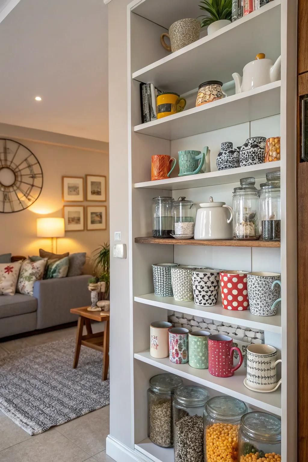 Use wall space to create a functional and fashionable coffee bar.