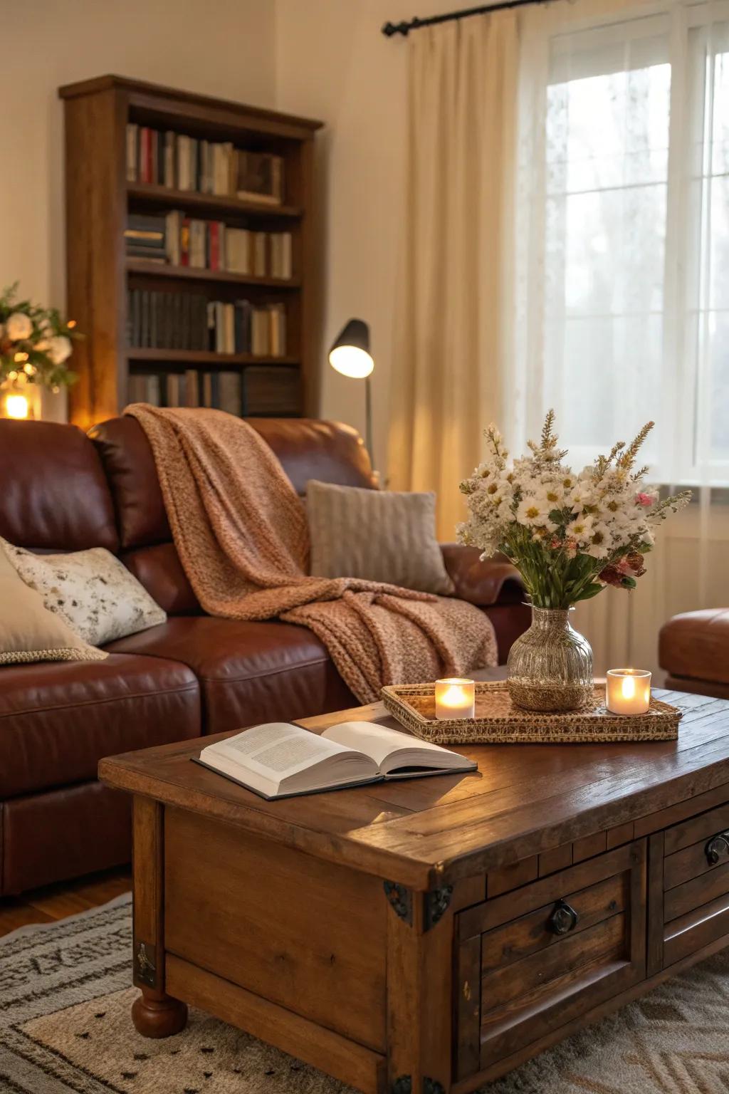 A timeless wood and leather pairing remains eternally stylish.