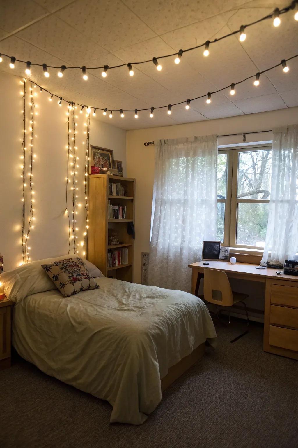 Add a tender radiance to your dorm with just a simple string of lights.
