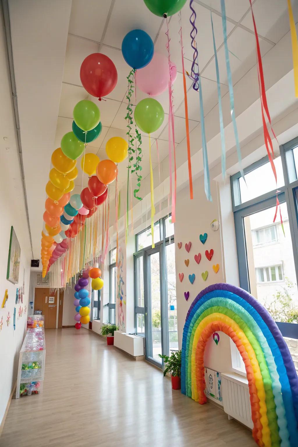 Area decorated with spectrum ribbons and spheres.