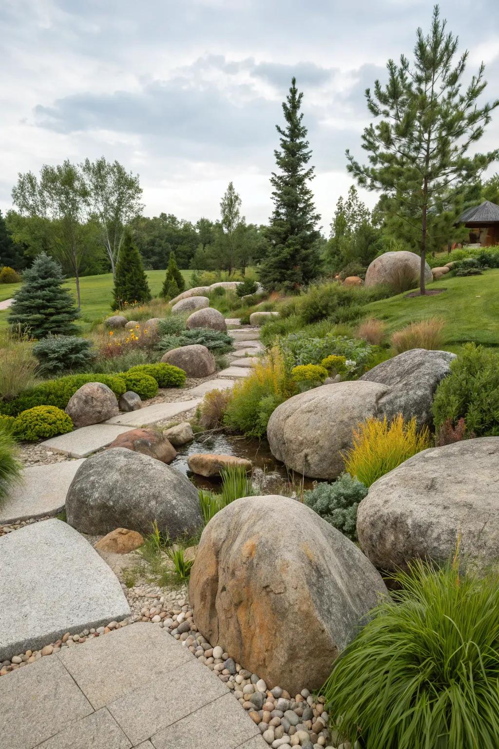 The incorporation of natural rock details gives any landscape an authentic Colorado ambiance.