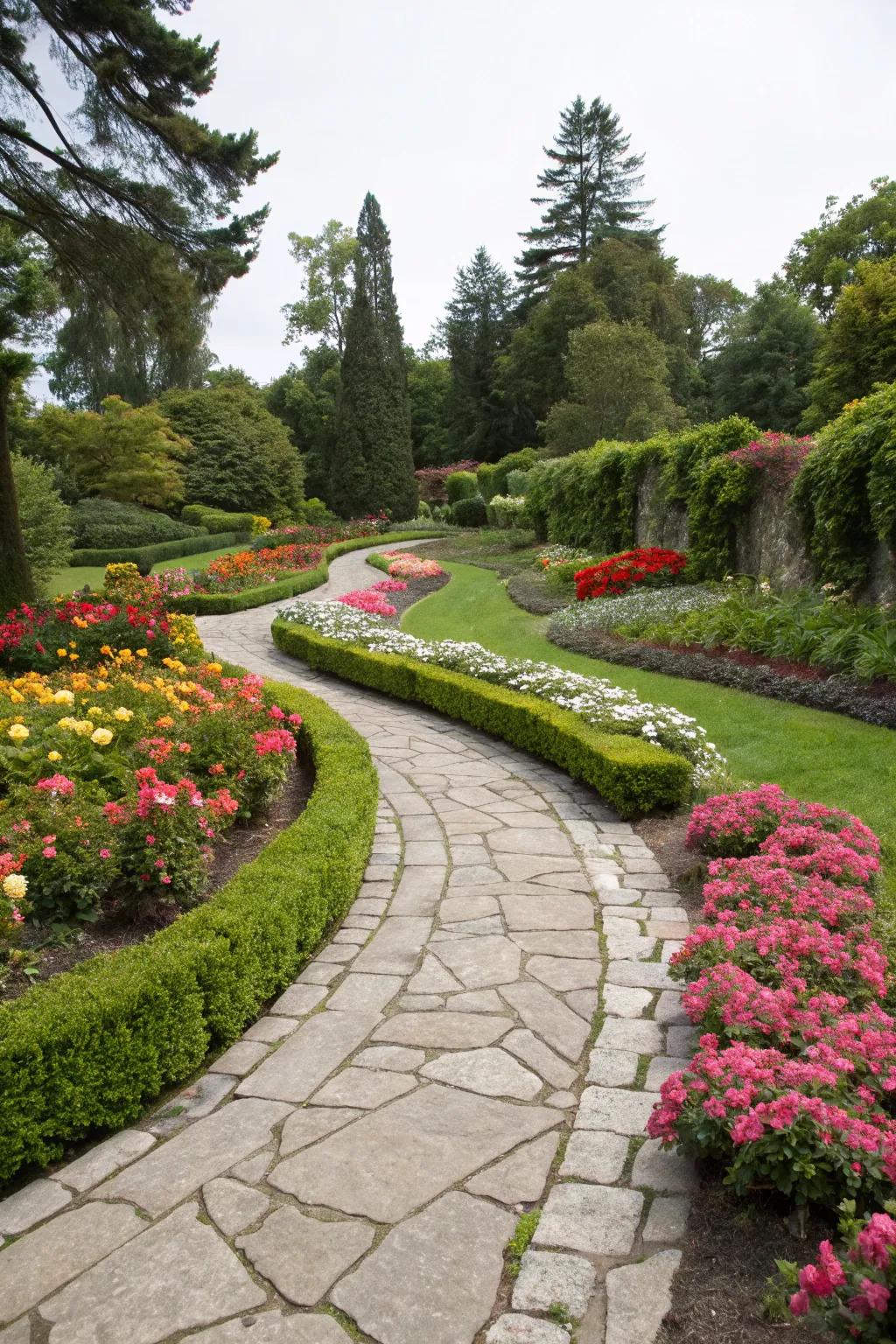 Stone pathways encourage exploration and bring charm to commercial landscapes.