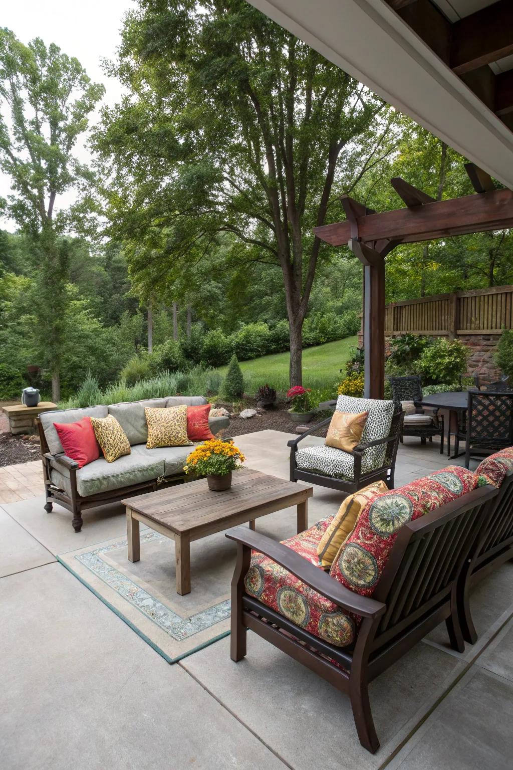 A comfy seating nook makes your patio welcoming and cozy.