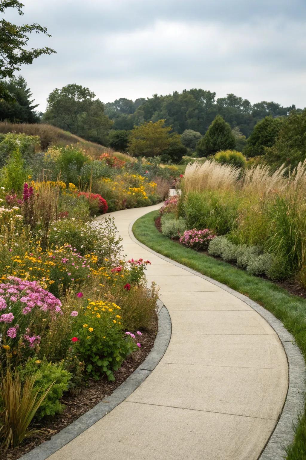 Curved paths add a smooth transition in gardens.