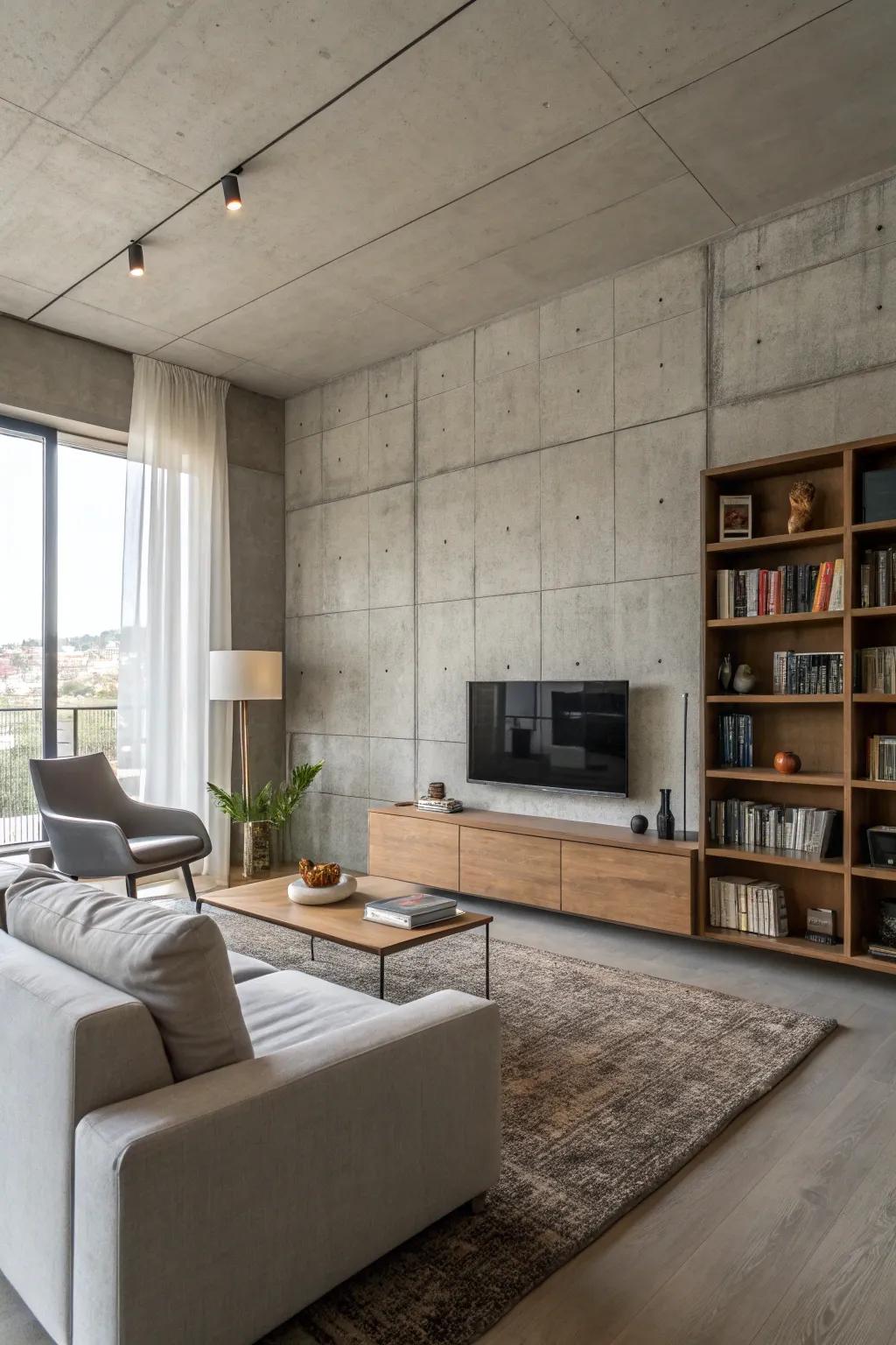 Minimalist living against an exposed backdrop creates a serene ambiance.