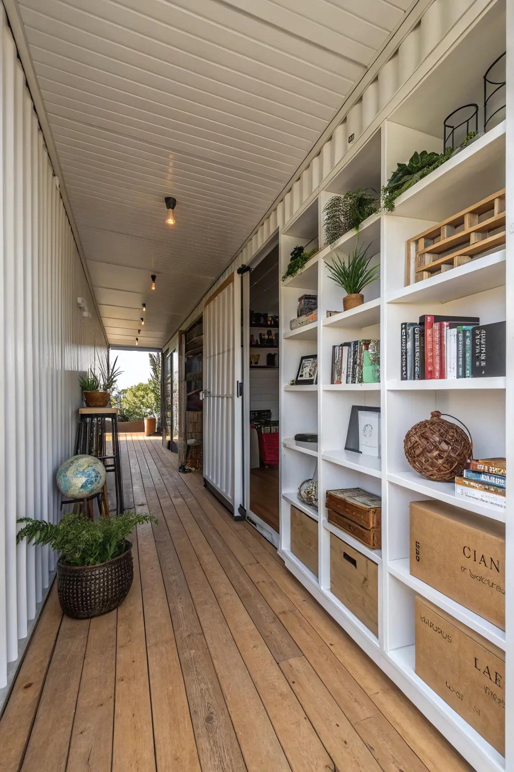 Optimize organization in your container by utilizing vertical shelving.