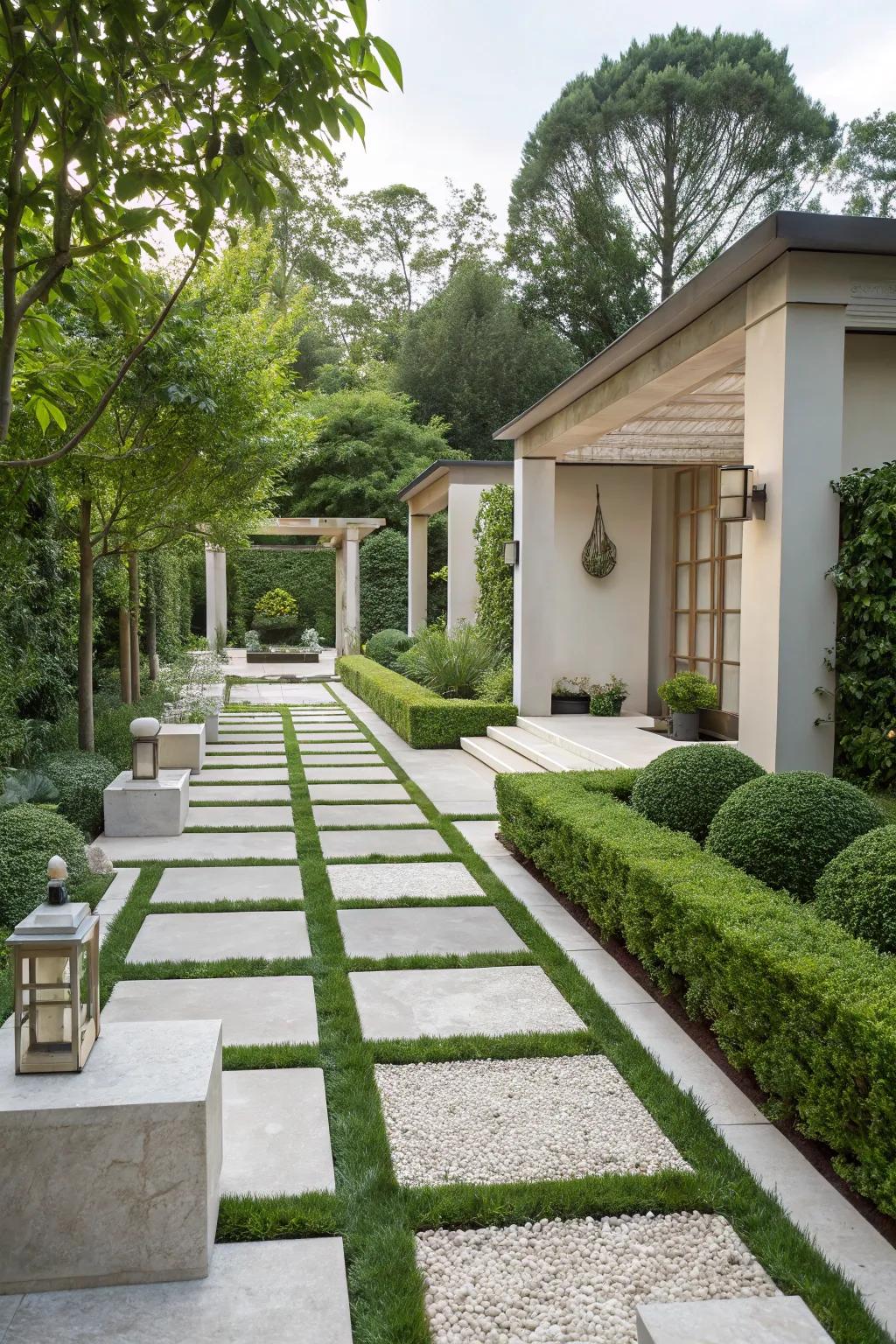 Geometric walkways bring order and panache.