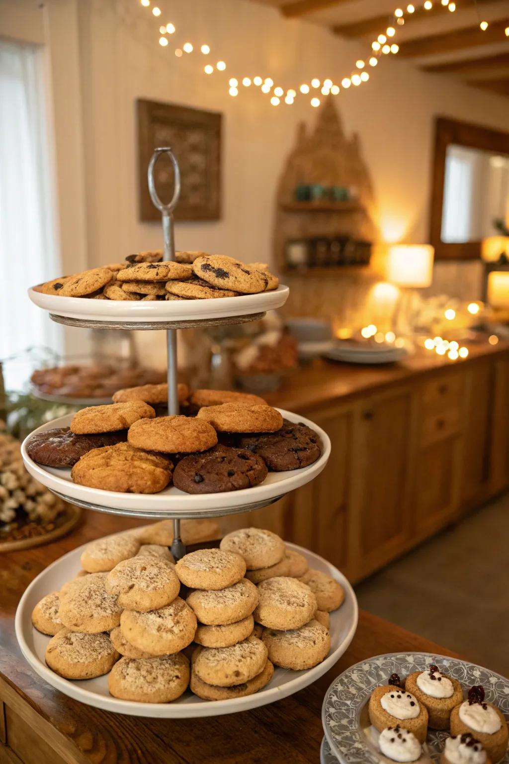 A tiered presentation enhances your cookies' visual allure.