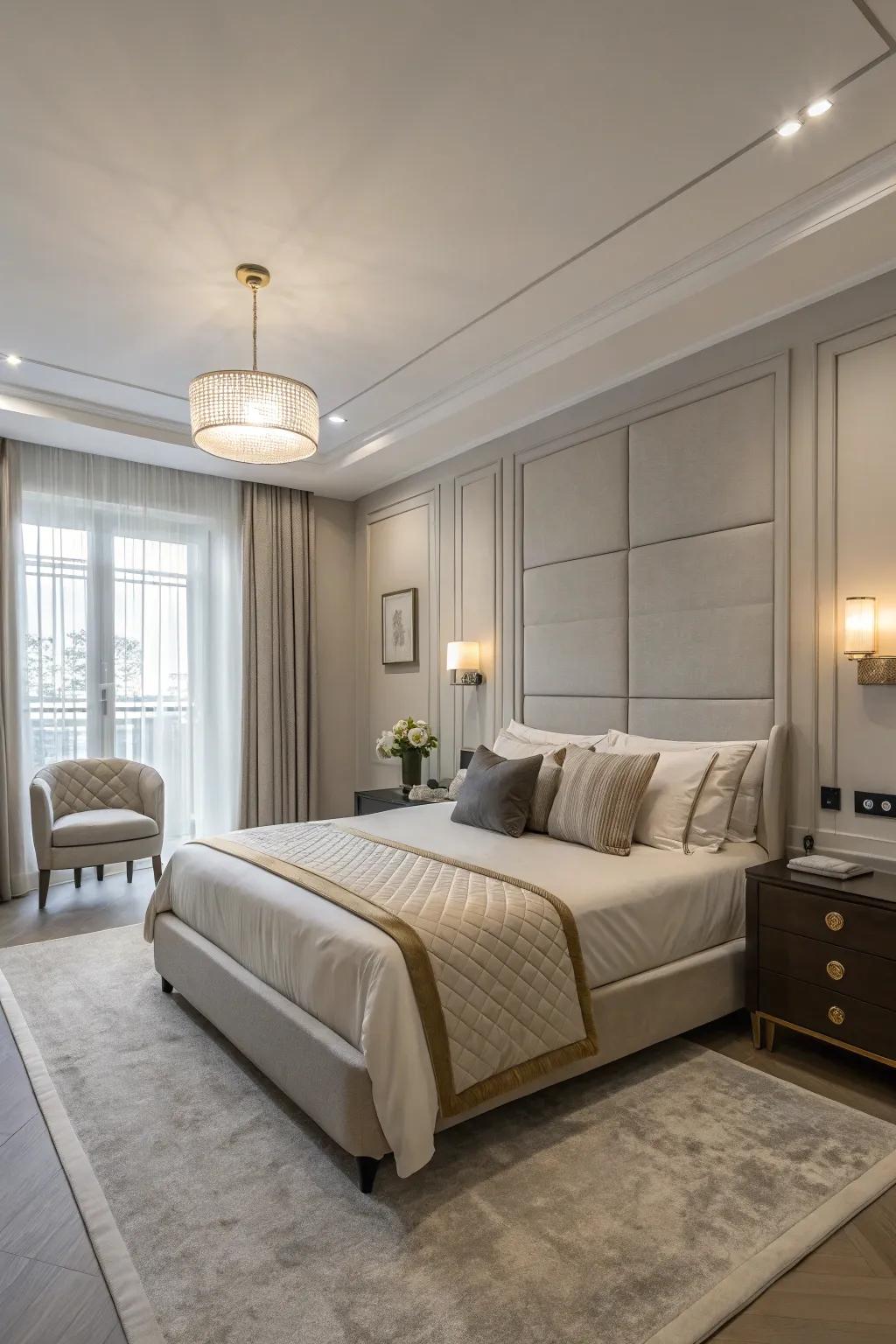 A modern style crafts a serene and calming sleep space.