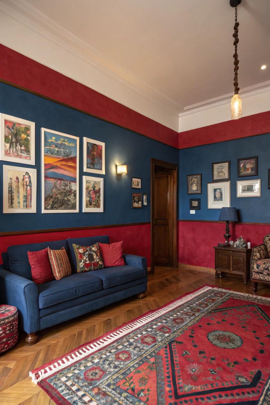 A striking color scheme transforms any living room into an energetic space.