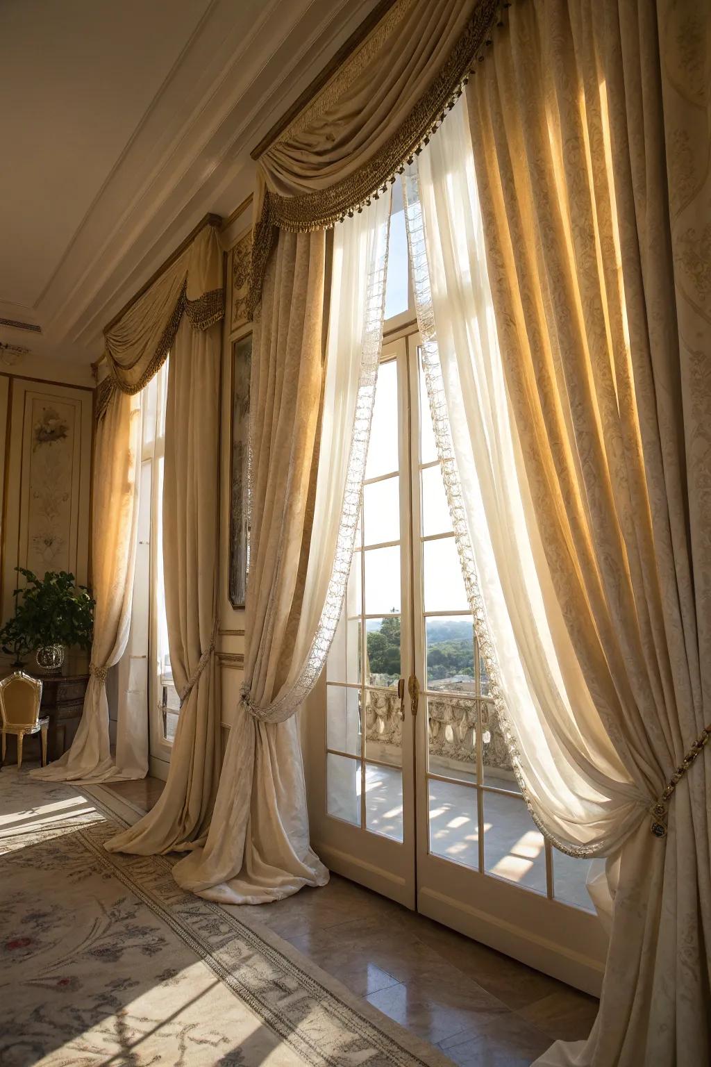 Elegant full-length drapes gracefully framing a corner window.