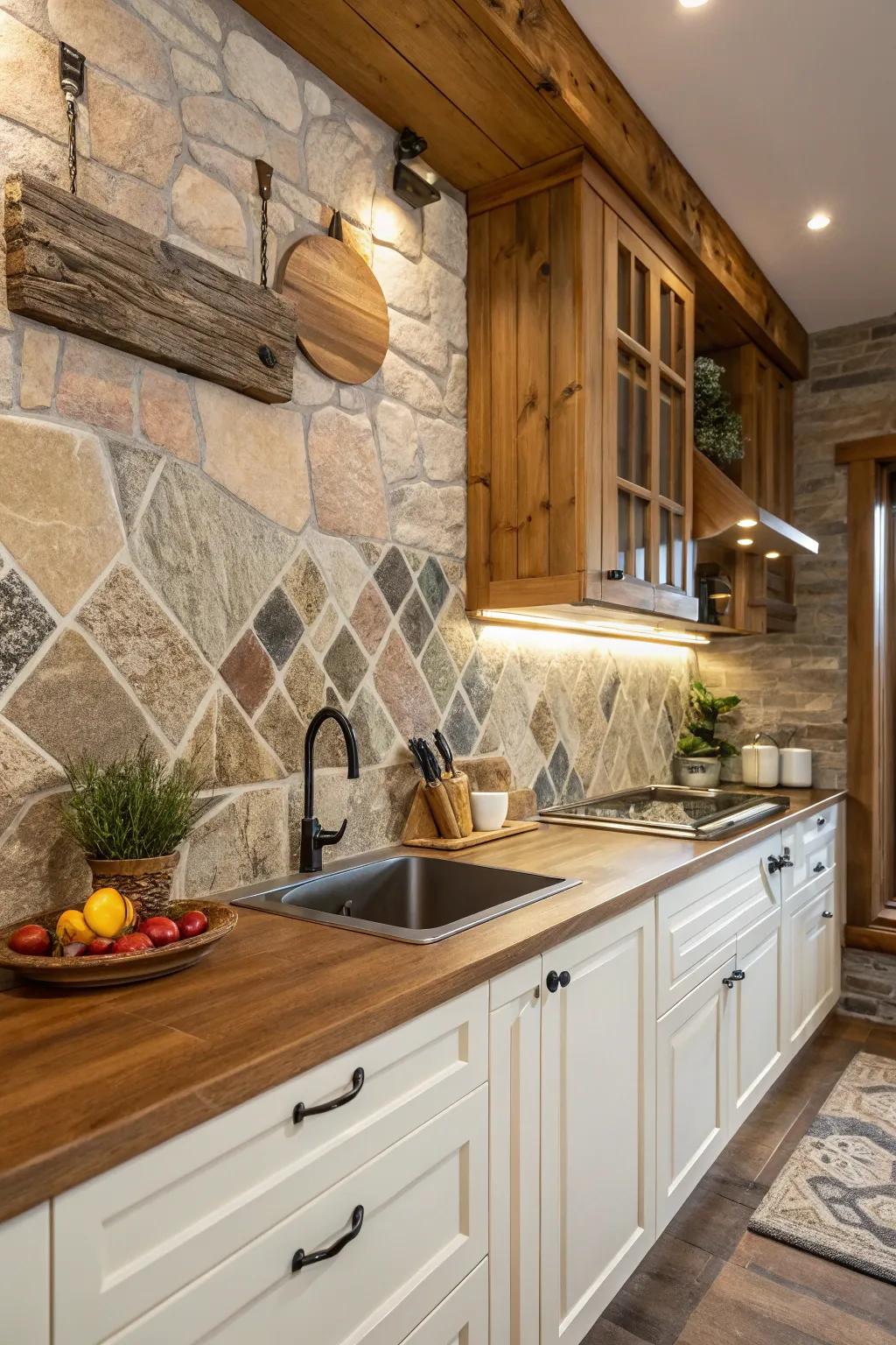 Backsplashes crafted from natural stone impart a sense of ageless sophistication to any kitchen setting.