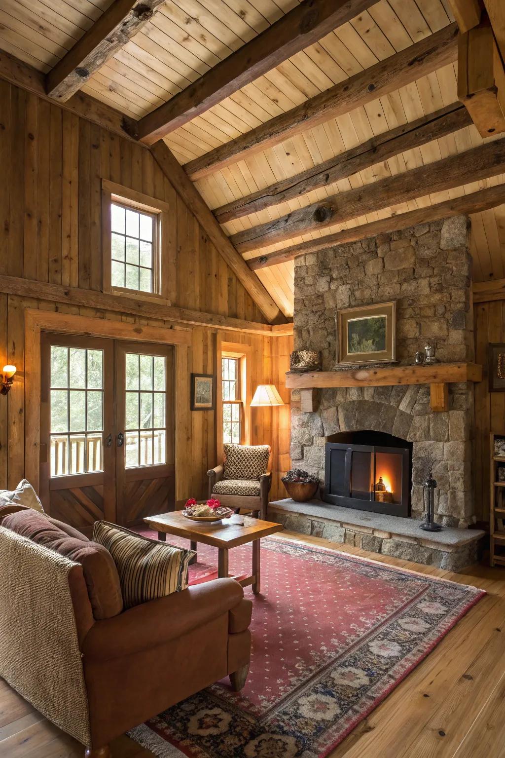 Rustic allure is heightened with authentic timber elements.