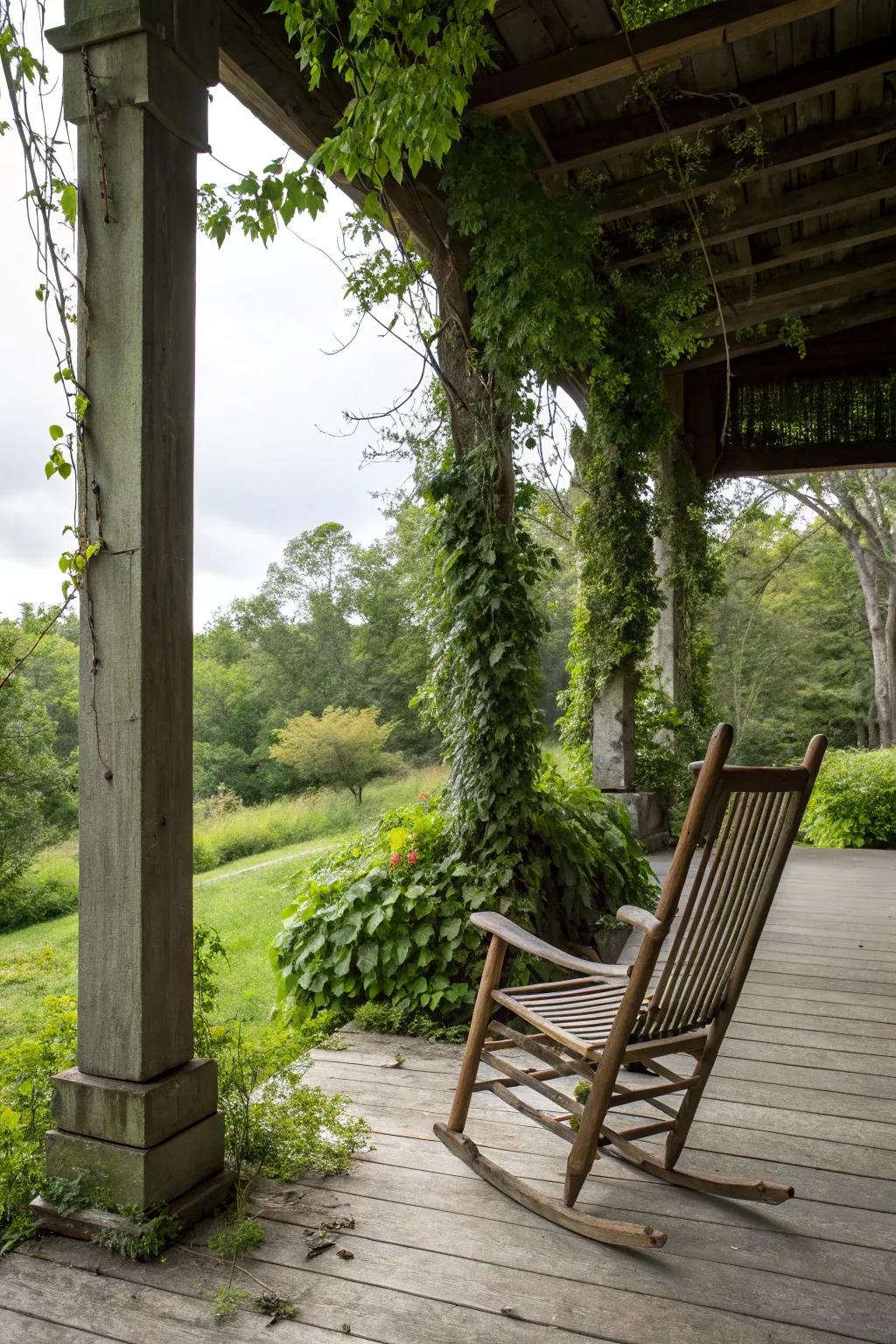 A country-style rocking chair adds charm to any porch.