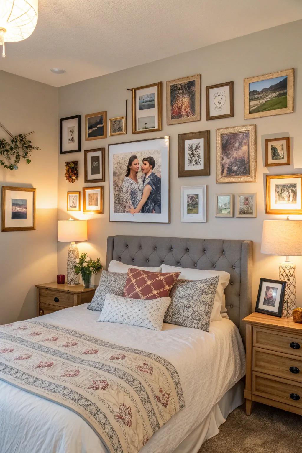 A gallery display contributes richness and captivation to your compilation of couple's photos.