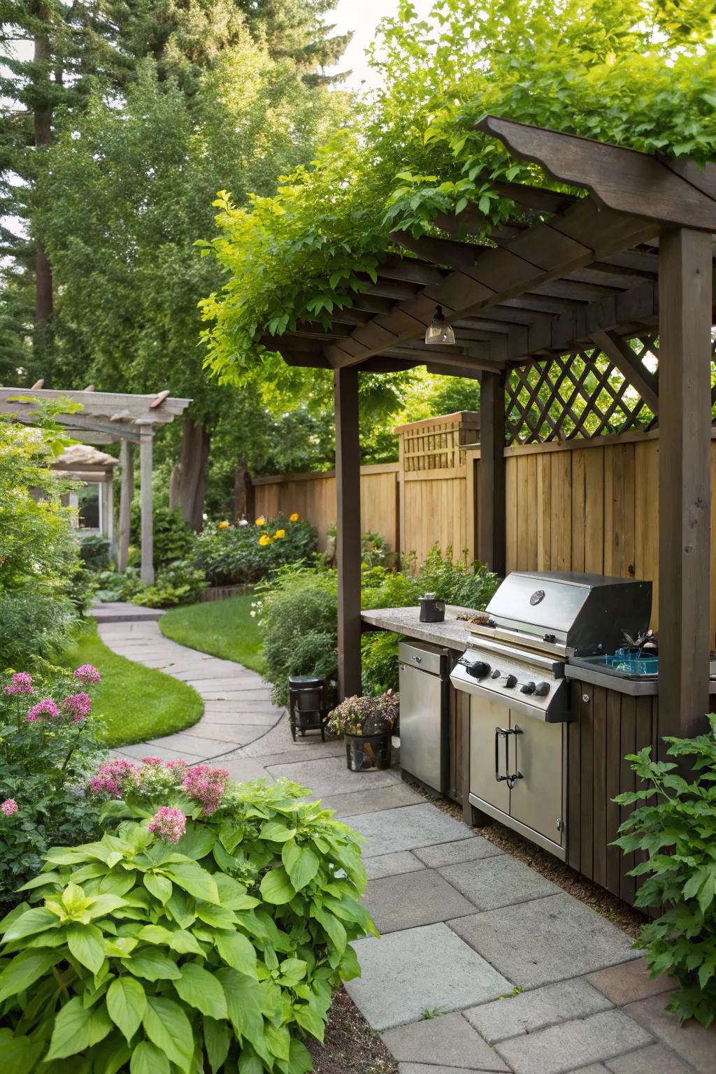 A pergola offers both shelter and style to your BBQ setup.