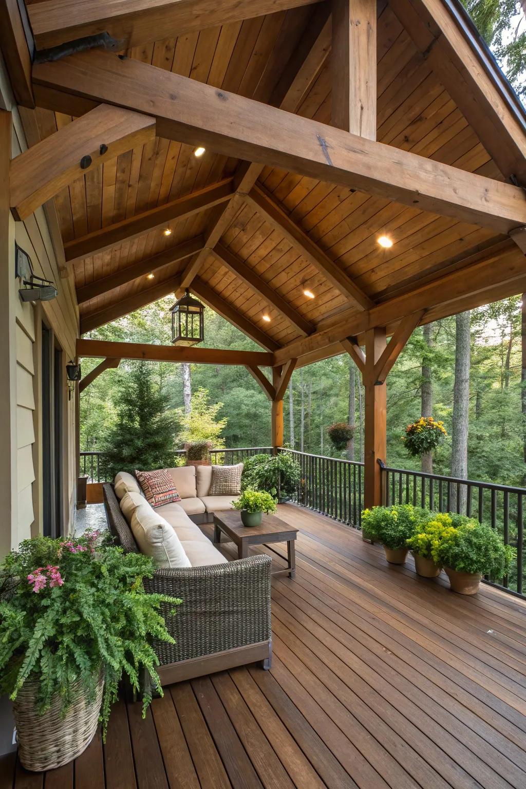 A sloping roof transforms a deck into a captivating and practical area.