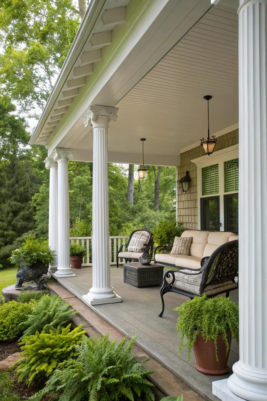A peaked roof design delivers enduring elegance and reliable shelter for your porch.
