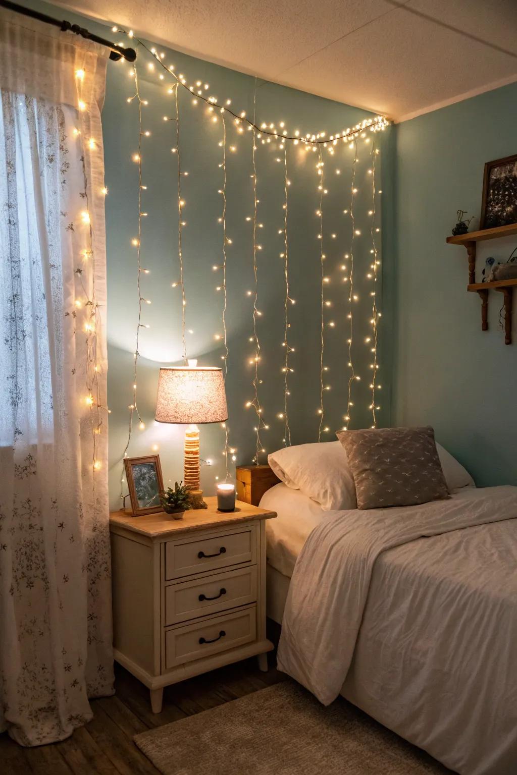 Twinkle lights and warm lamps create a welcoming glow that instantly makes any room feel cozier.