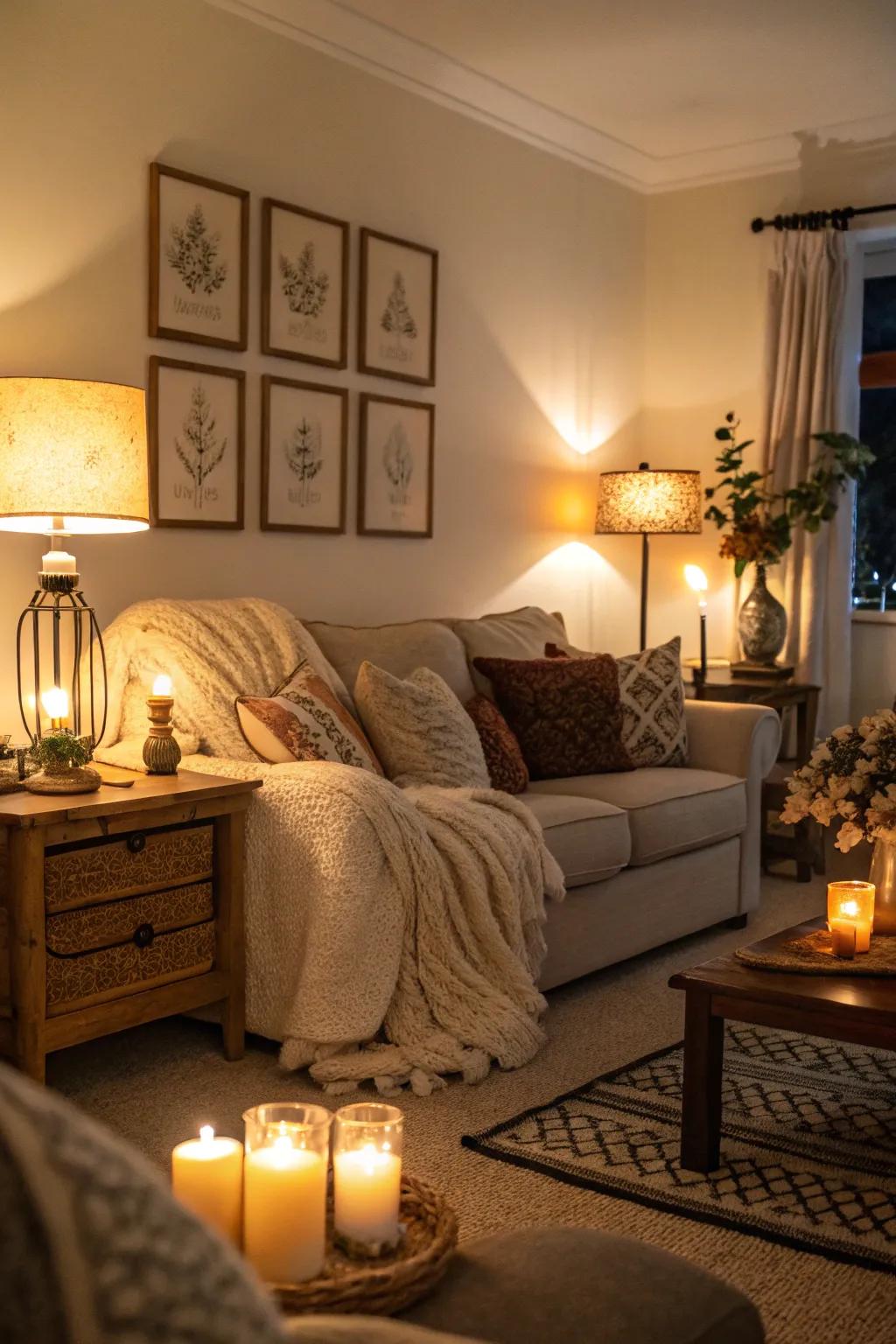 Soft lighting turns any spot into a snug getaway.