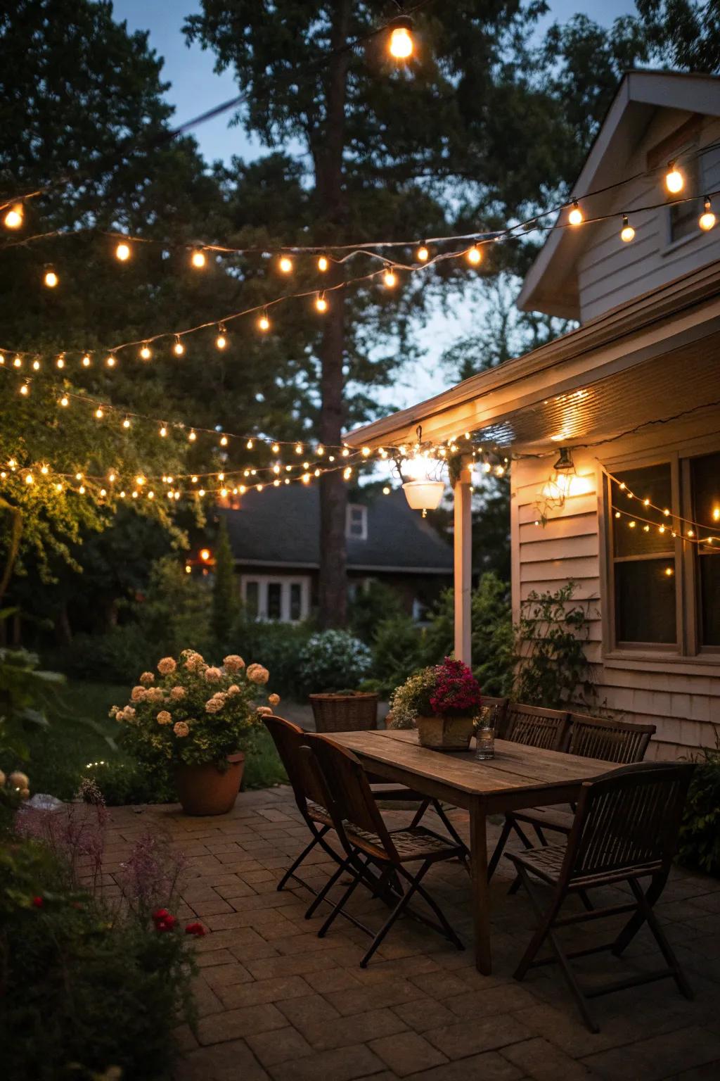 Twinkle lights bring a magical glow to any patio setting.