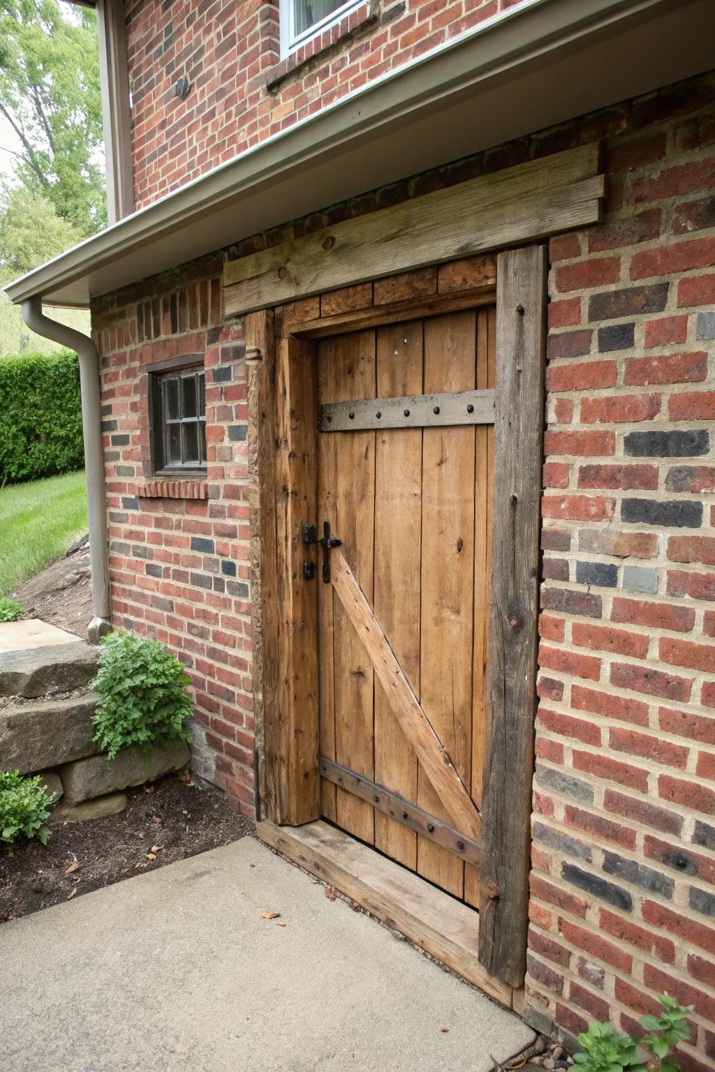 An earthy timber access introduces ageless allure to a brick dwelling.