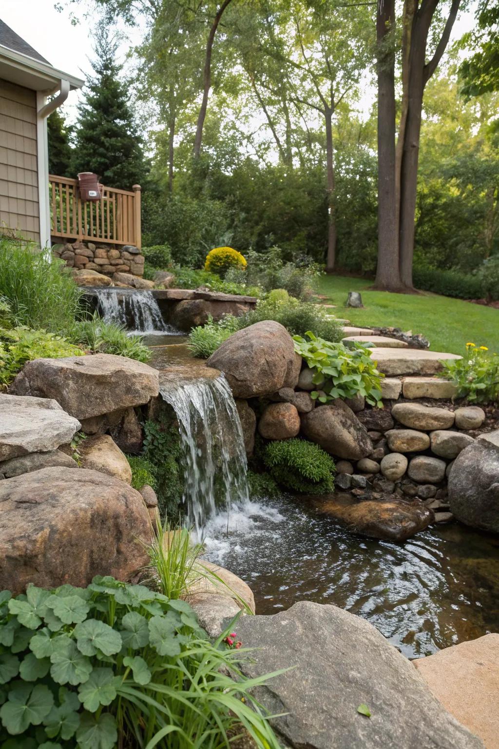 A natural water feature introduces calming sounds and visual charm to your streamside landscape.