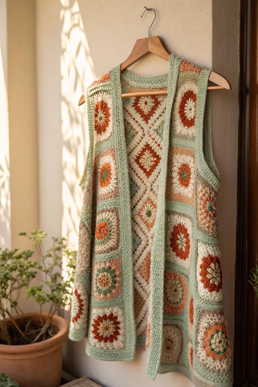 Delight in the classic allure of blocks with this exquisitely crafted hand-stitched vest, striking the perfect balance between straightforward charm and artistic flair for the contemporary free spirit.