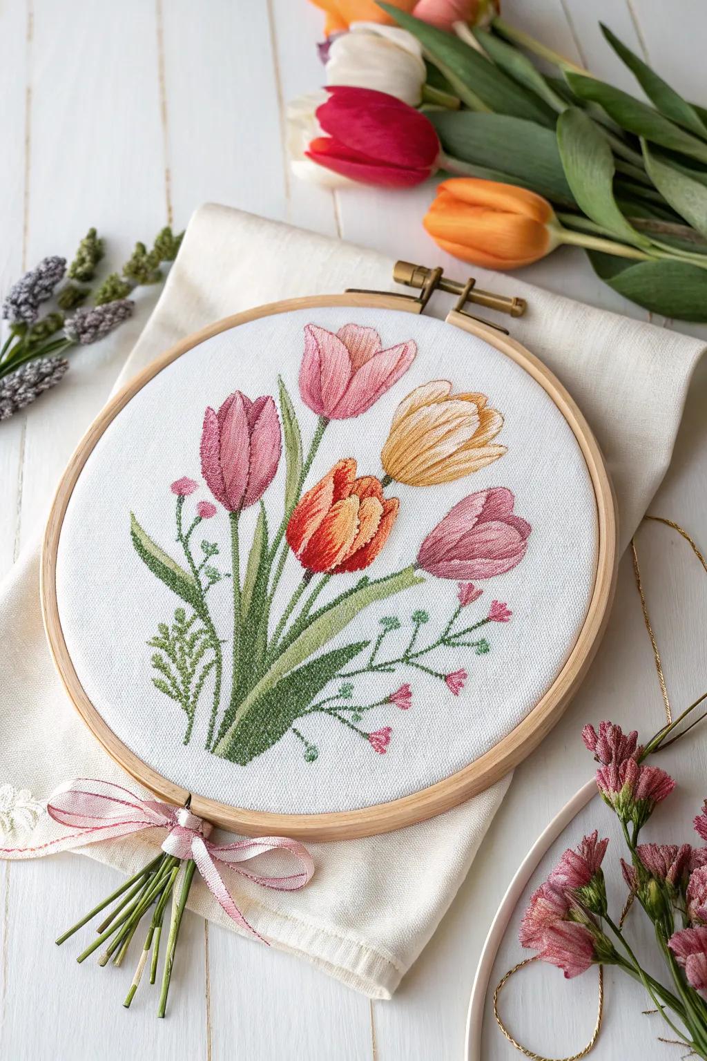 Design timeless beauty: An exquisite flower cross stitch arrangement brings coziness and charm to any setting.
