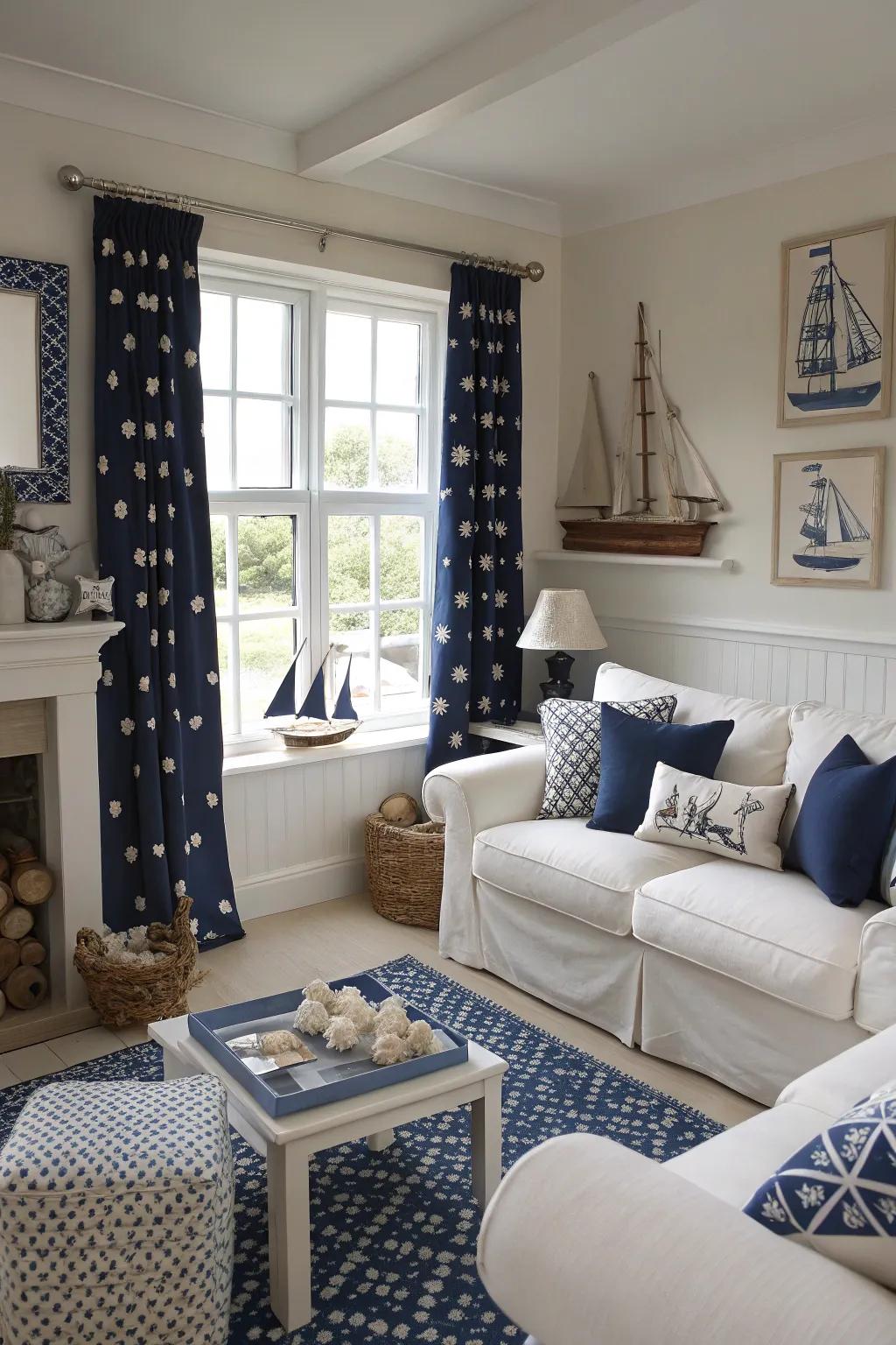 Traditional navy and white come together for an enduring nautical aesthetic.
