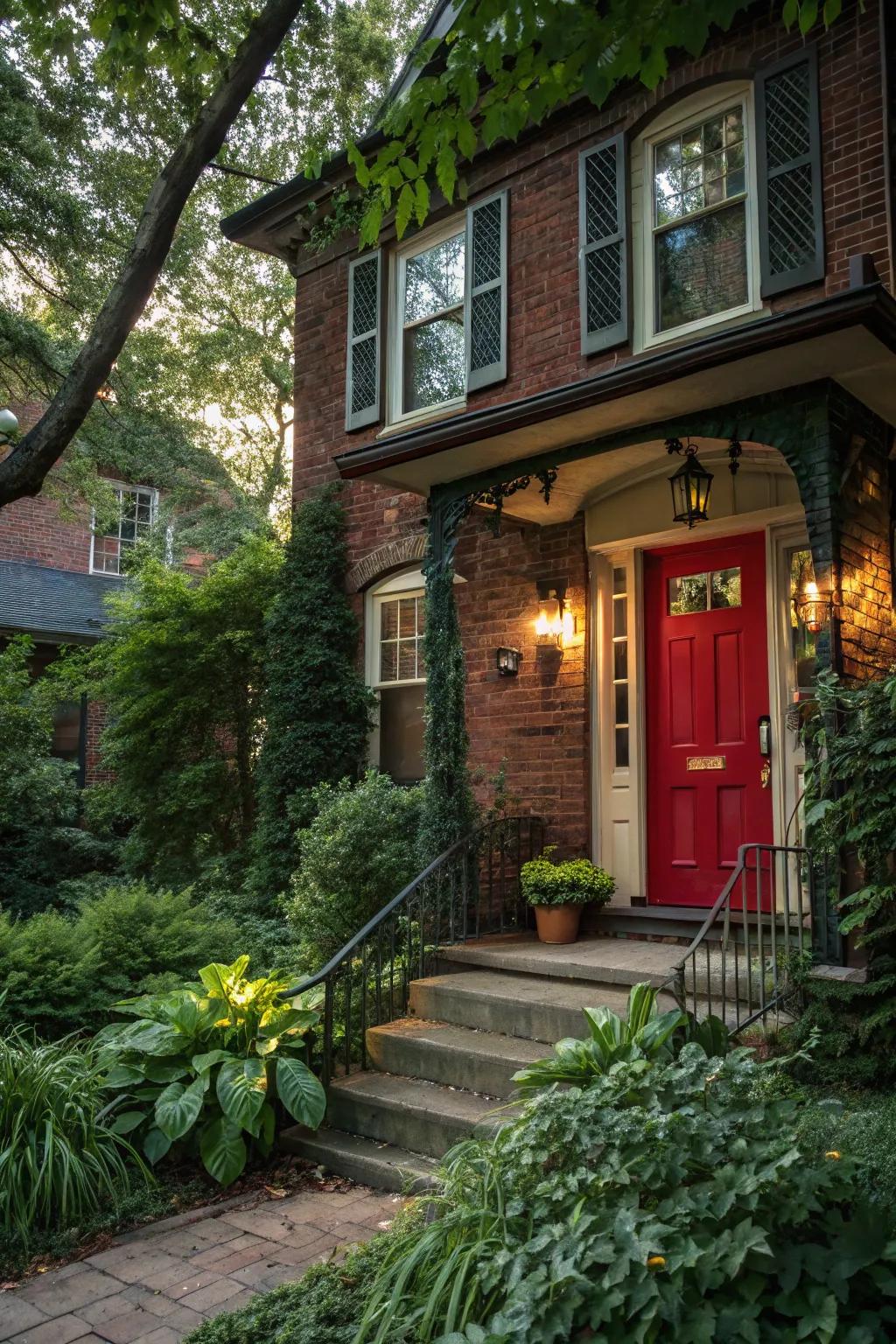 A timeless red door exudes classic charm.