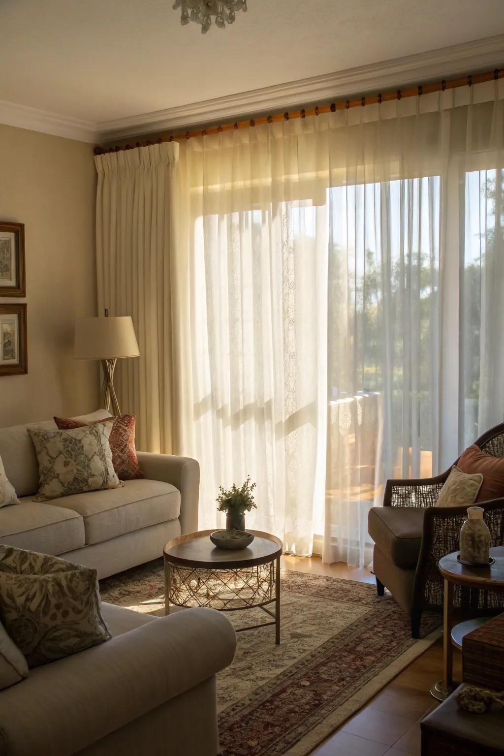 Layered curtains: a blend of elegance and adaptability.