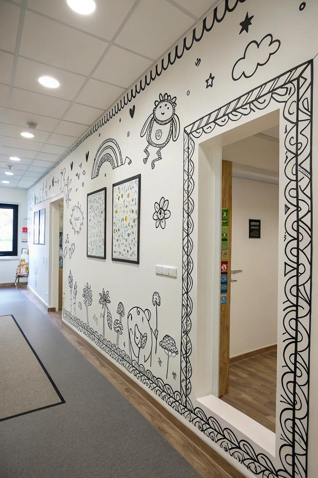 Freehand doodle borders inject a playful element into any room.