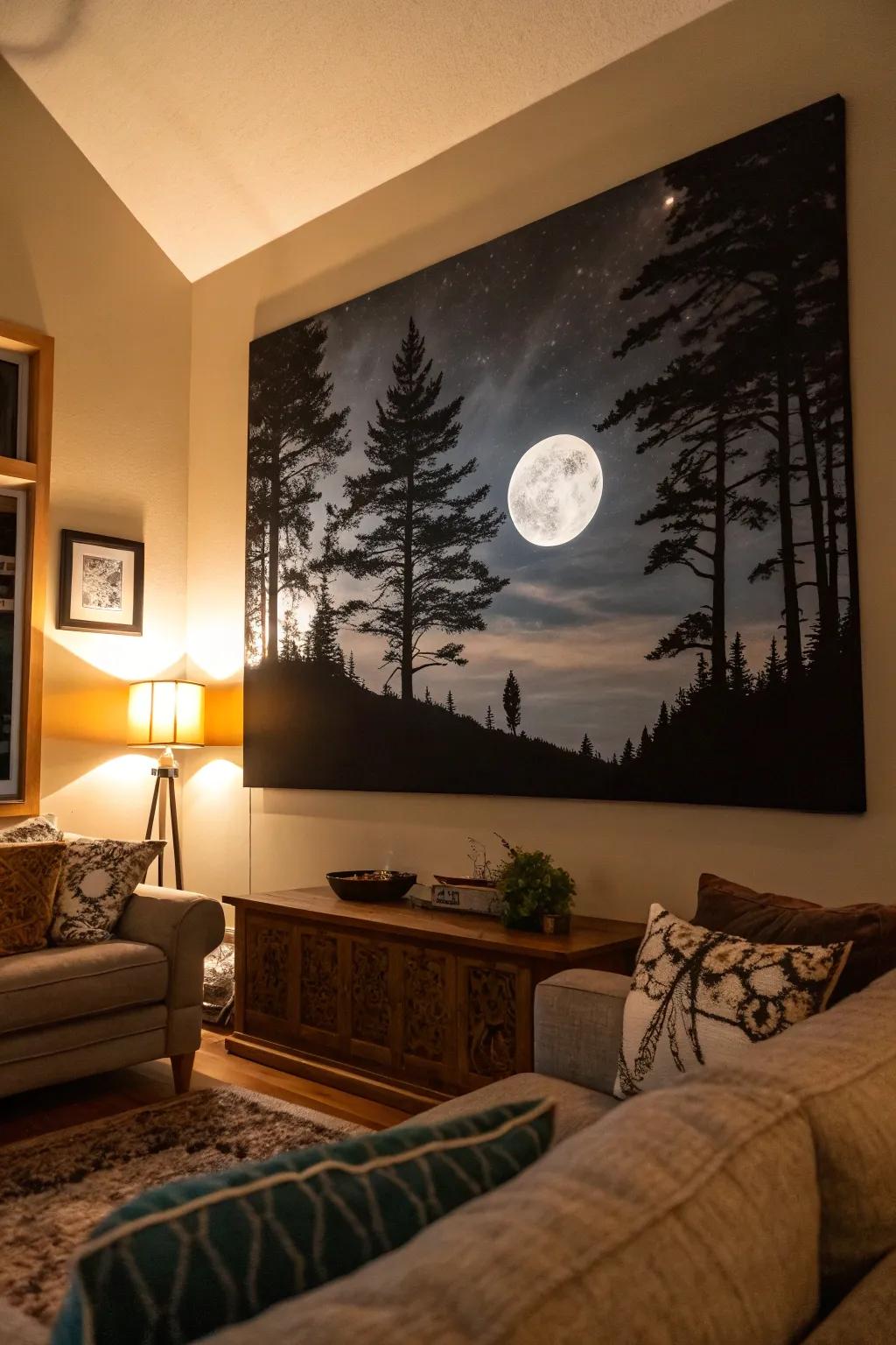 Conjure enchantment with a painting of a moonlit vista