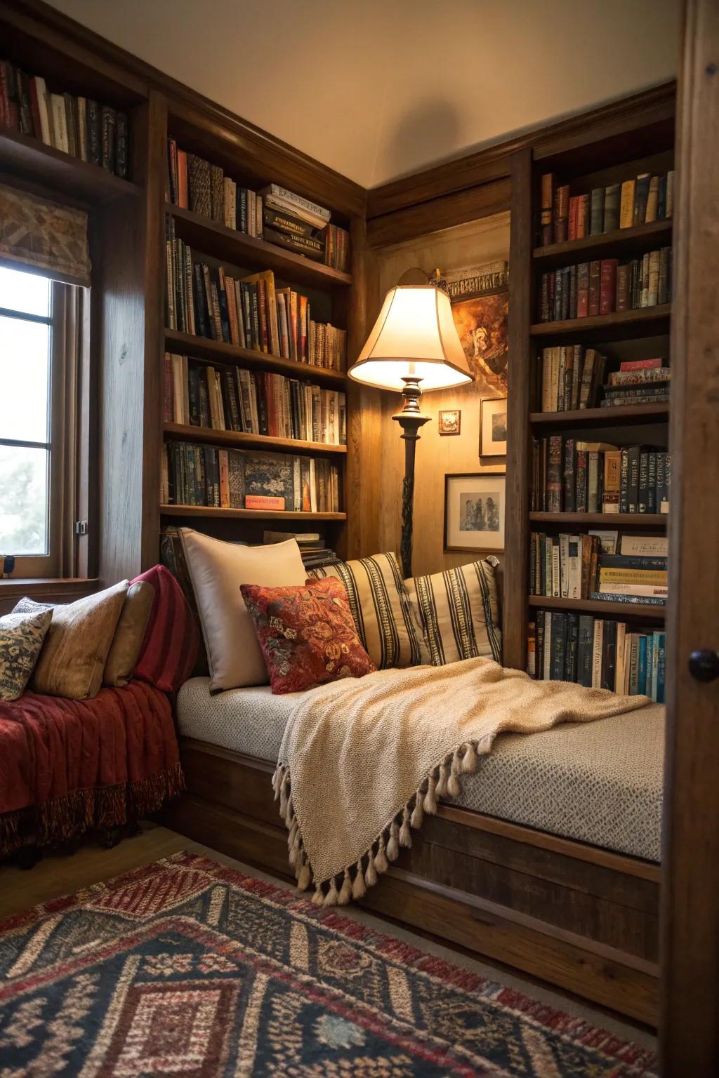 A relaxing reading spot featuring a daybed, the perfect escape with a book.