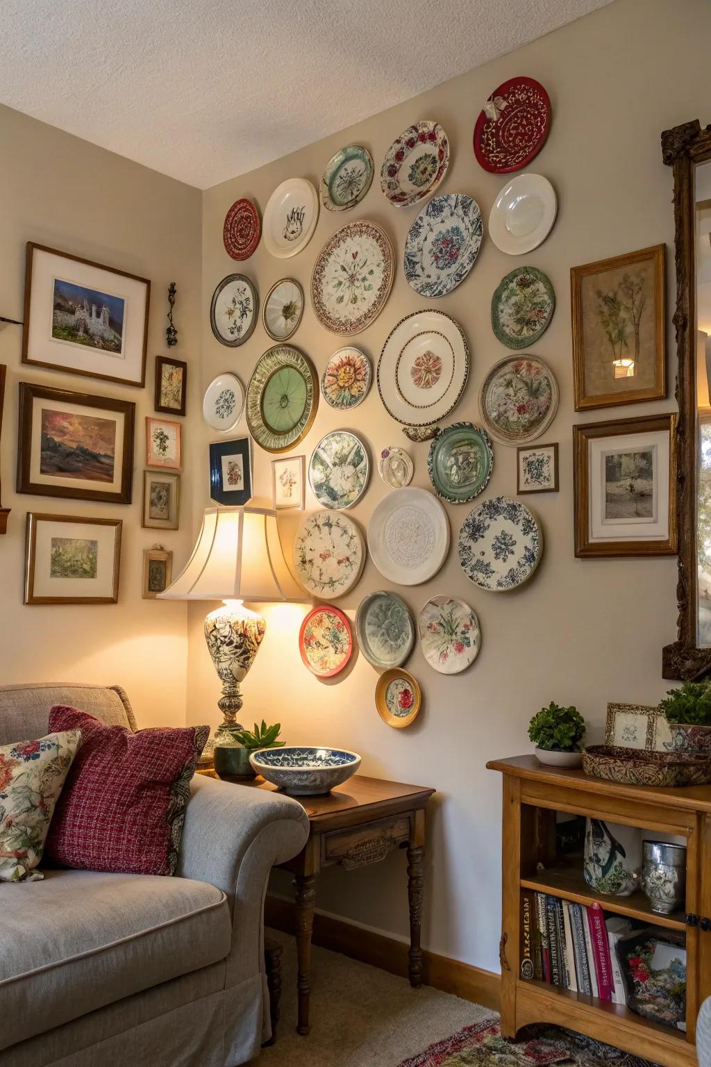 A mixed assortment of classic and modern dishes creates a remarkable gallery wall.