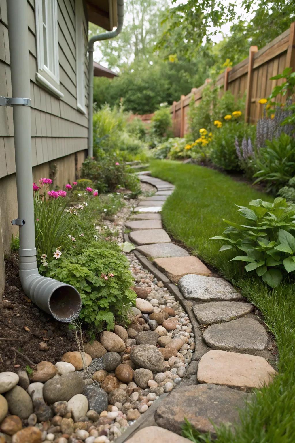 Design a miniature stream using natural stones for a touch of countryside charm.