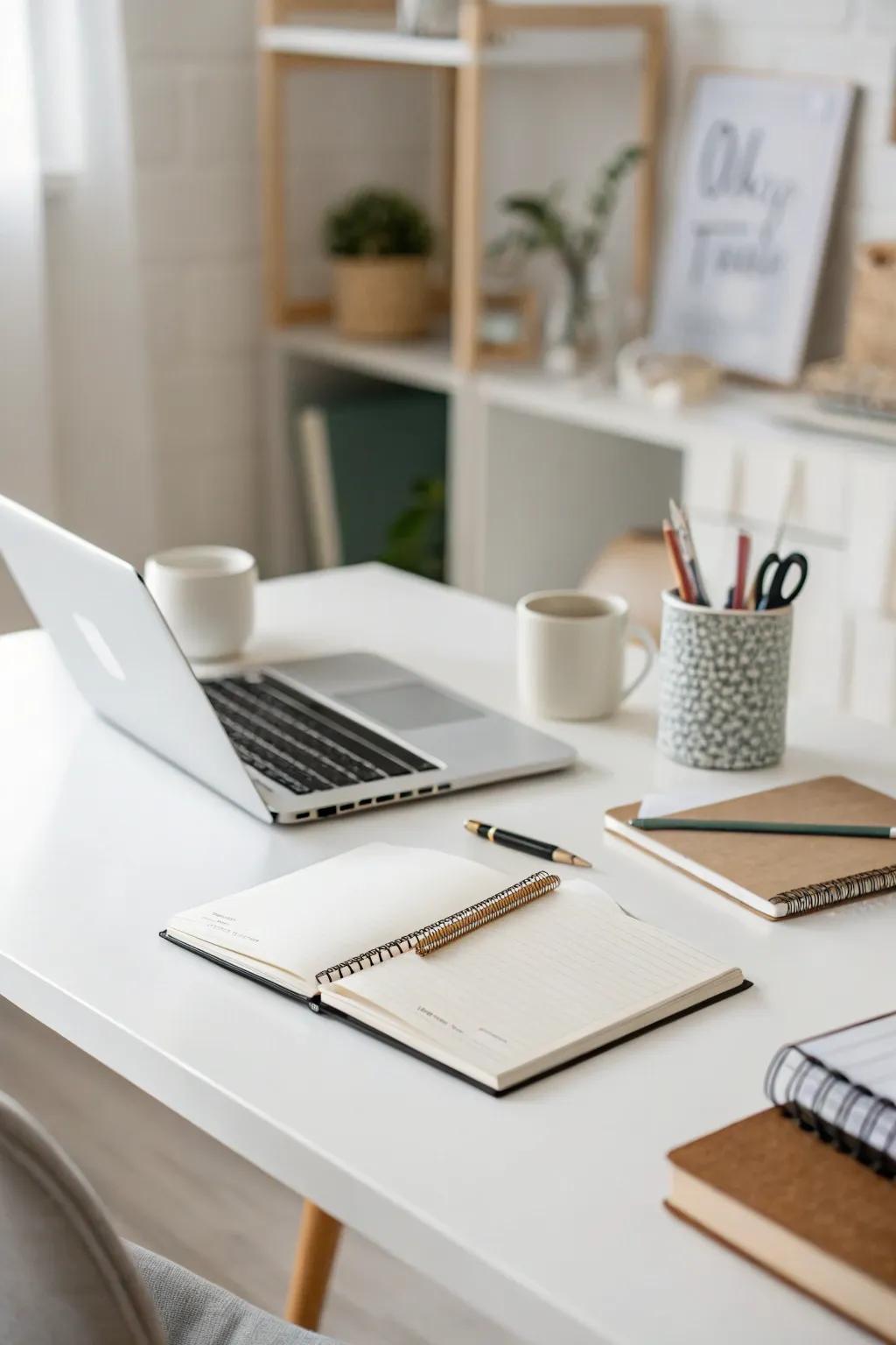 A minimalist desk arrangement promotes concentration and clarity.