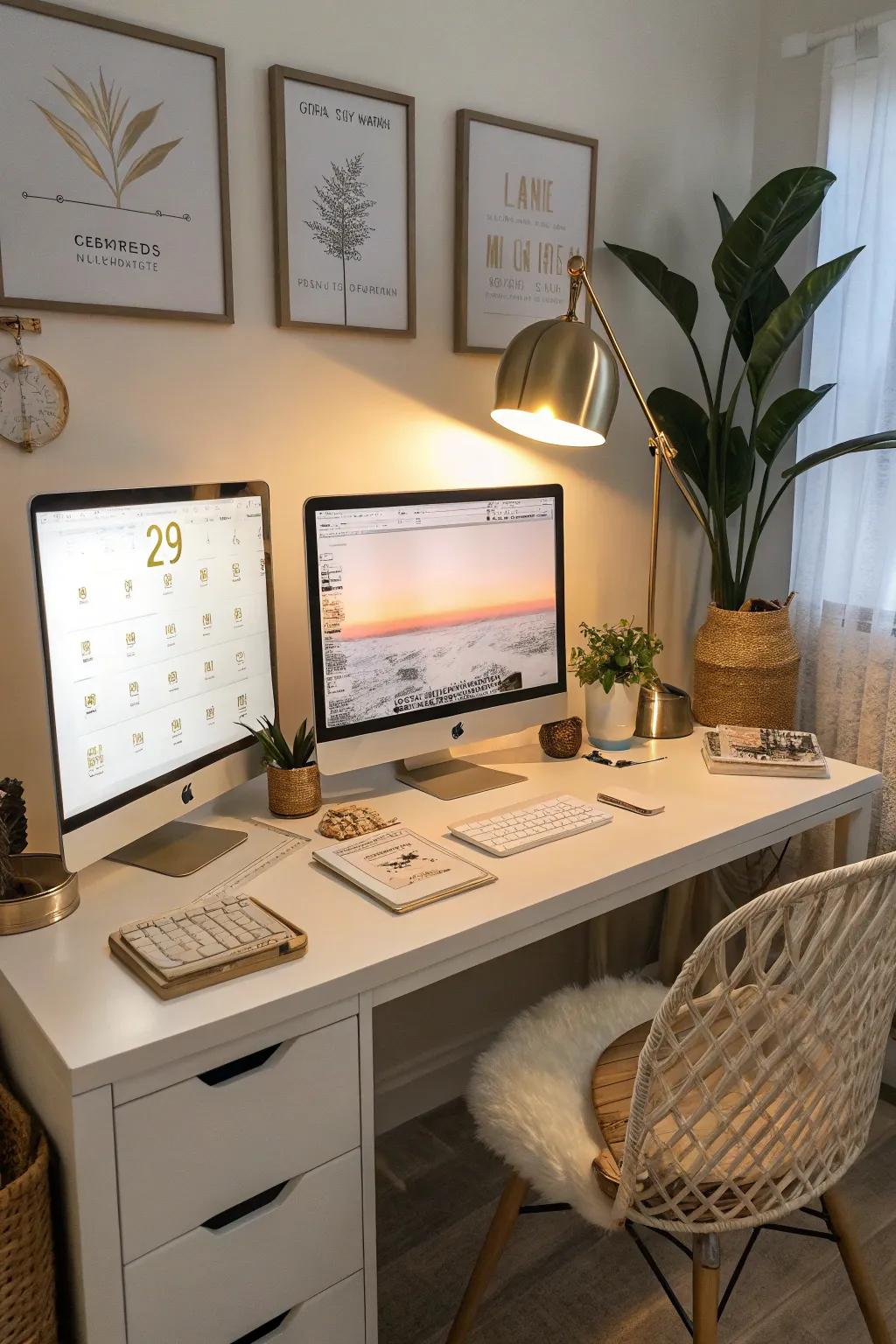 Dual monitors not only optimize workflow but also add a professional touch.