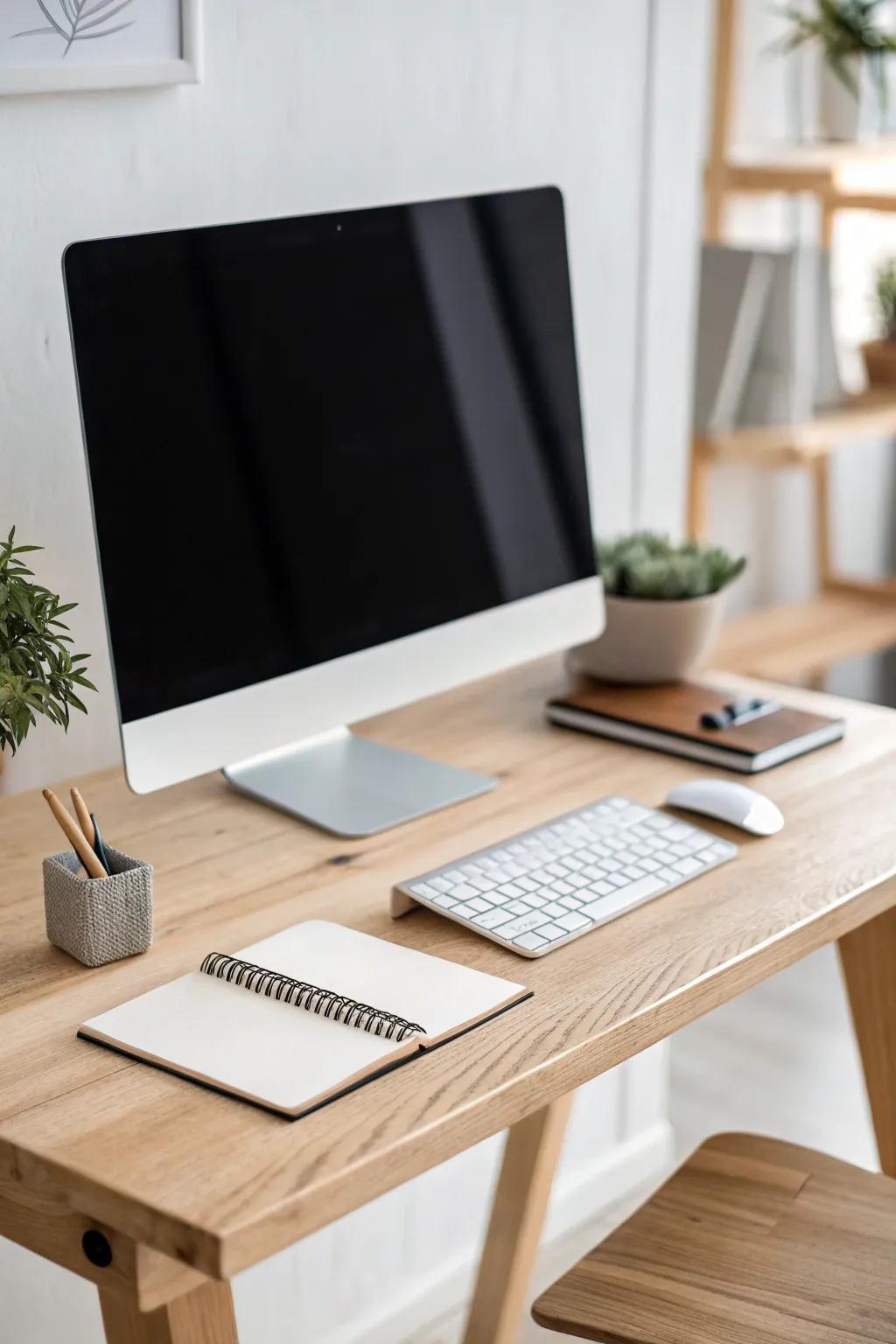 A simple and organized desk that promotes concentration and clarity.