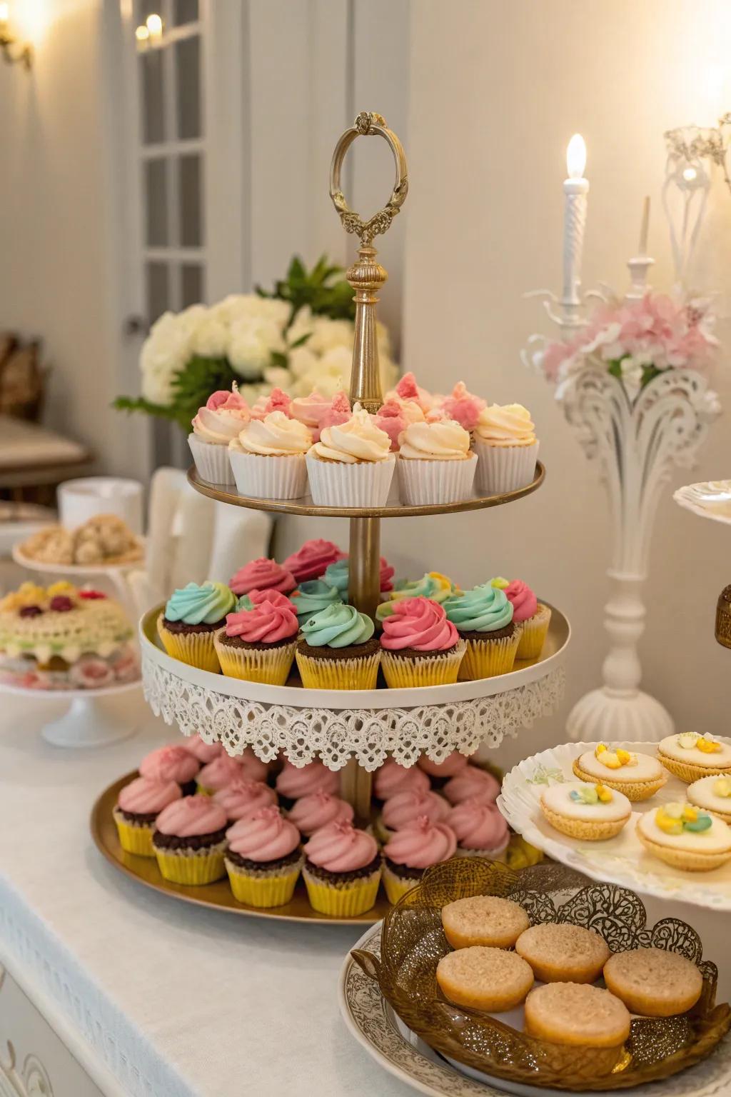 Tiered stands bring a sense of height and sophistication to any dessert display.