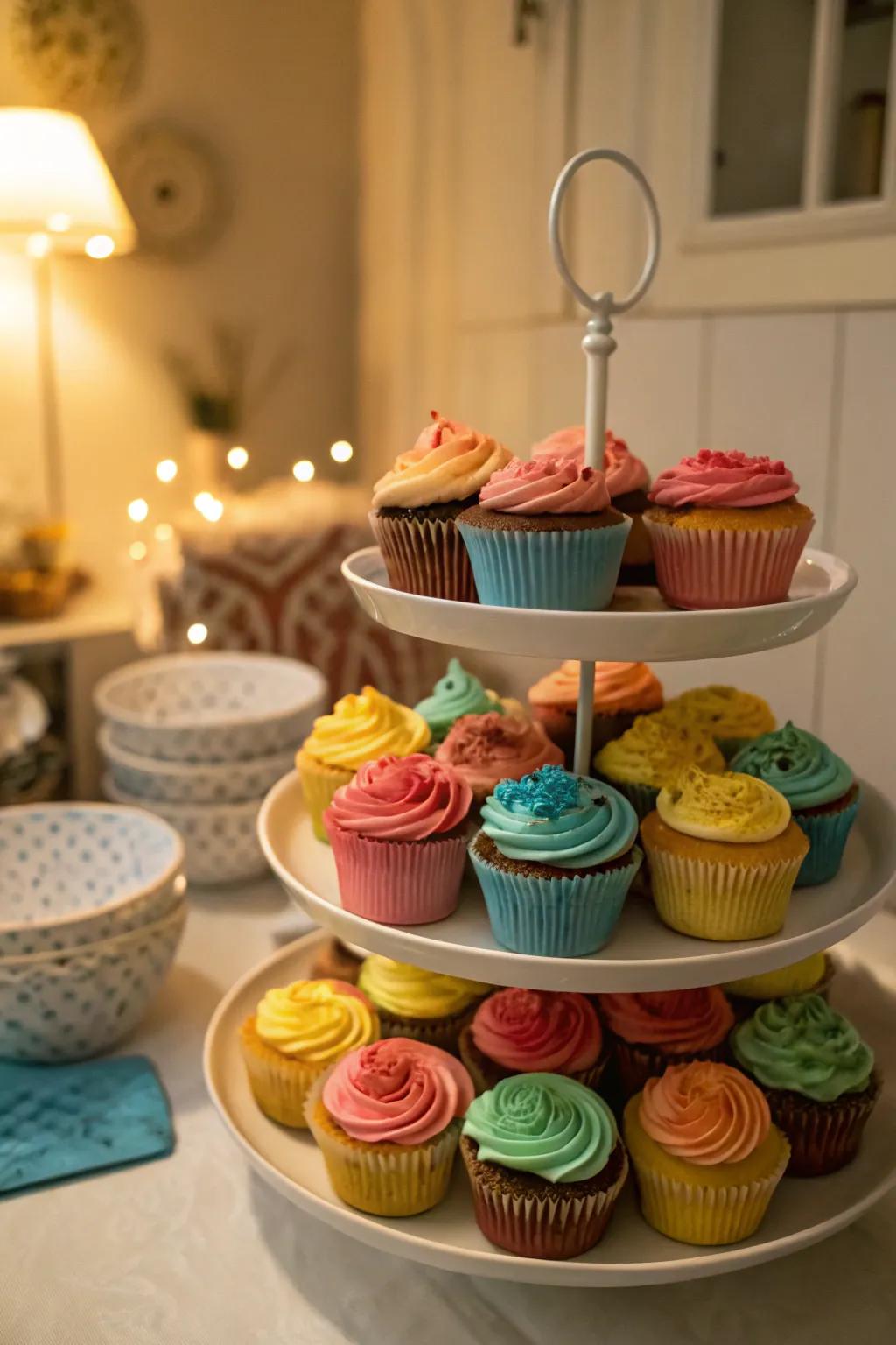 A delightful cupcake display, a wonderful addition to any celebration.