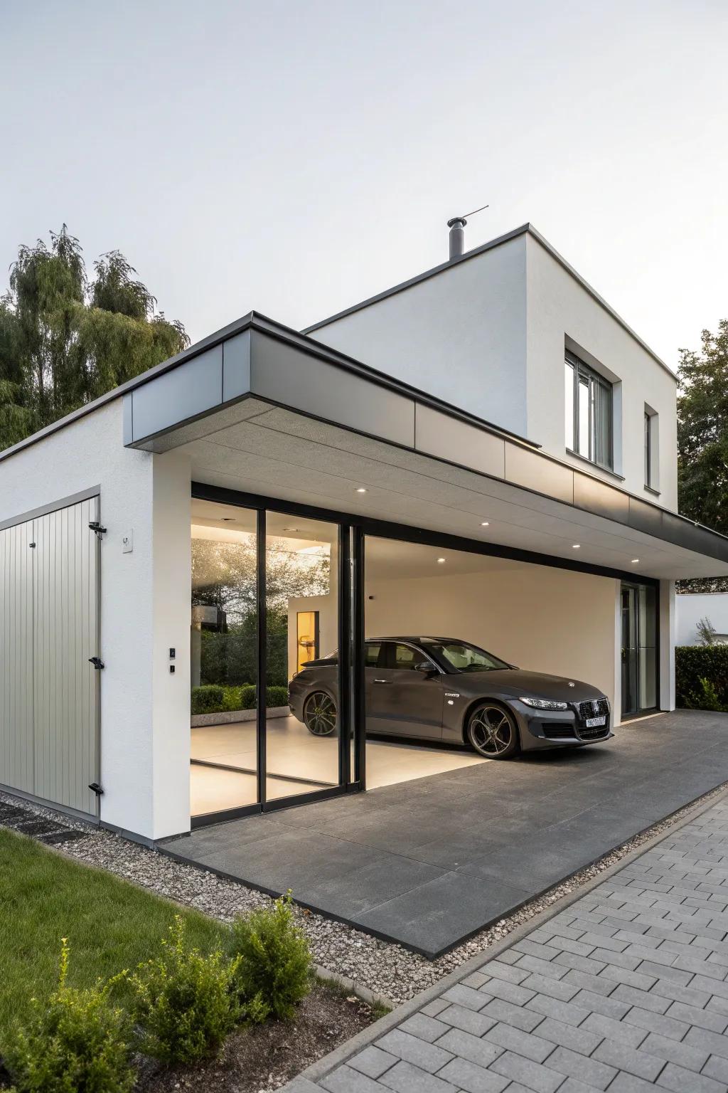 A modern minimalist garage radiating sophistication and simplicity.