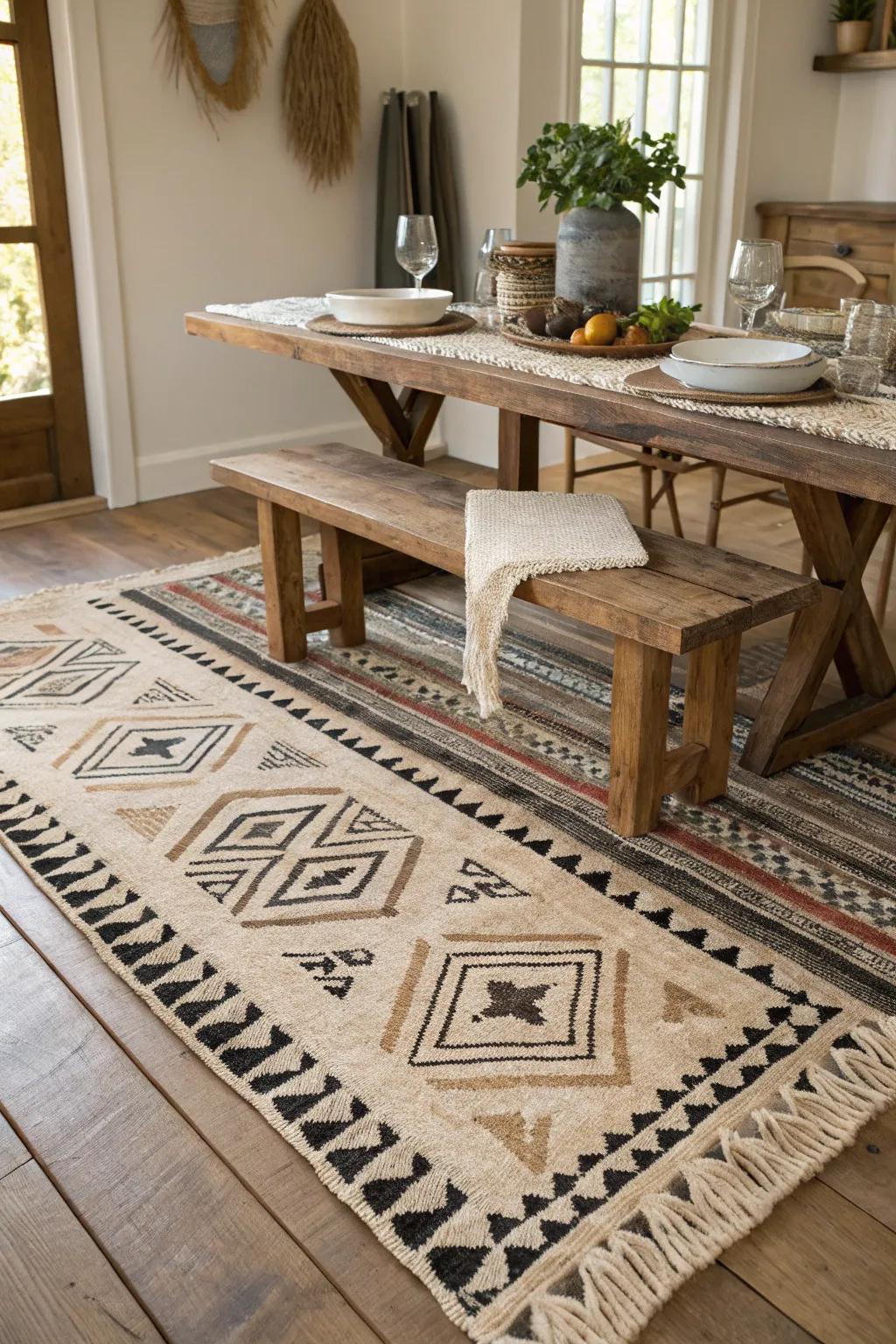 Layering rugs to achieve a textured, globally inspired aesthetic.