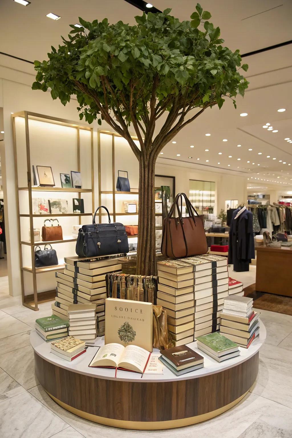 A book-constructed tree creates a delightful point of interest.