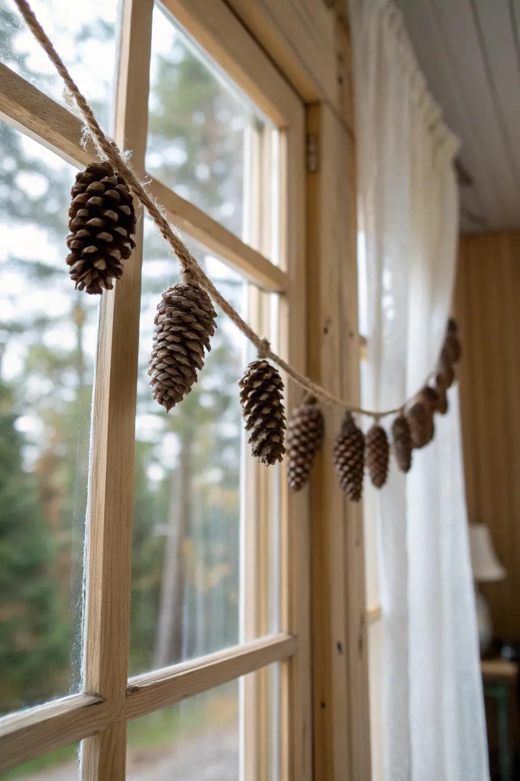 Infuse your window with countryside charm with a handmade woodland cone chain, ideal for comfortable holiday feels!