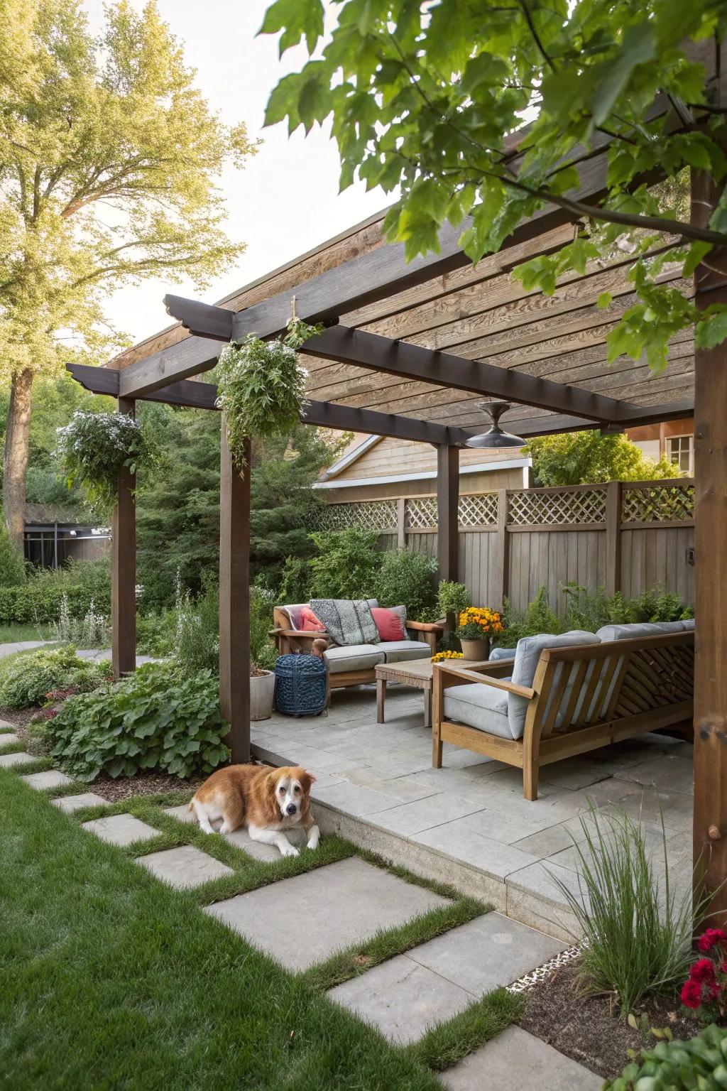 Design a refreshing getaway using shaded spots for your furry companion.