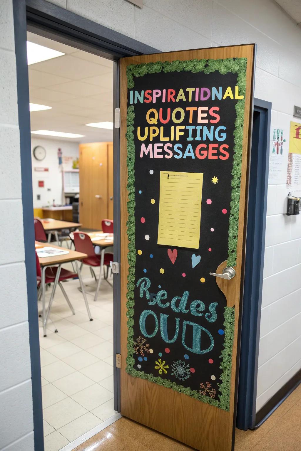 A door showcasing inspirational quotes to uplift students.
