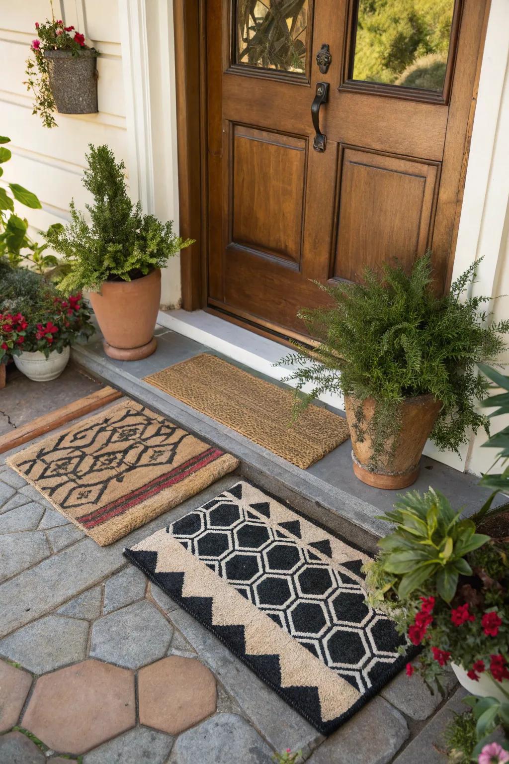 Layered doormats fashion a delightful and stylish entrance